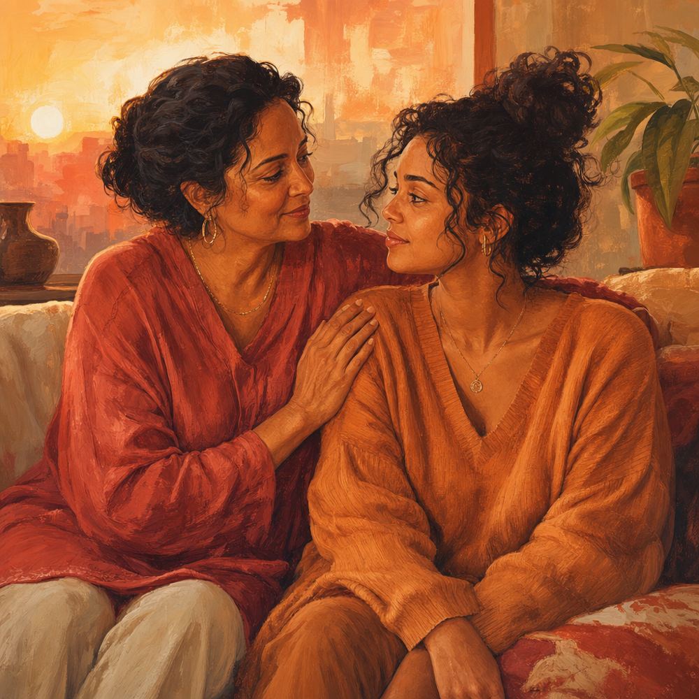 Madre e hija compartiendo un momento de apoyo y cercanía